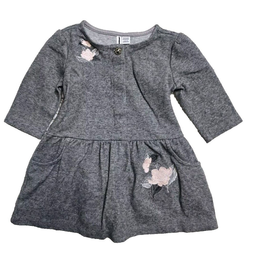 Janie And Jack EMBROIDERED FLORAL DRESS Gray 18-24 Months